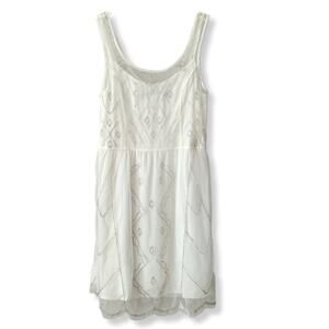 Y2K Abercrombie Ivory Beaded Slip Dress XS Ivory Cocktail Party Fairy Whimsy